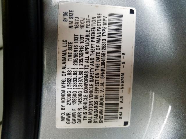 5FNRL38466B125313 - 2006 HONDA ODYSSEY EX  photo 10