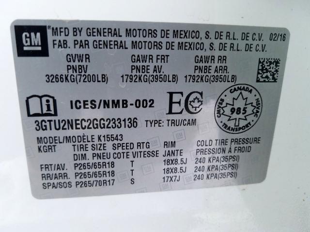 3GTU2NEC2GG233136 - 2016 GMC SIERRA K1500 SLT  photo 10