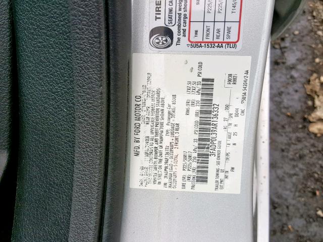 3FADP0L39AR136332 - 2010 FORD FUSION HYB SILVER photo 10