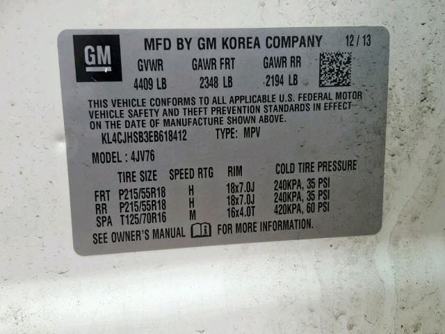 KL4CJHSB3EB618412 - 2014 BUICK ENCORE PRE WHITE photo 10