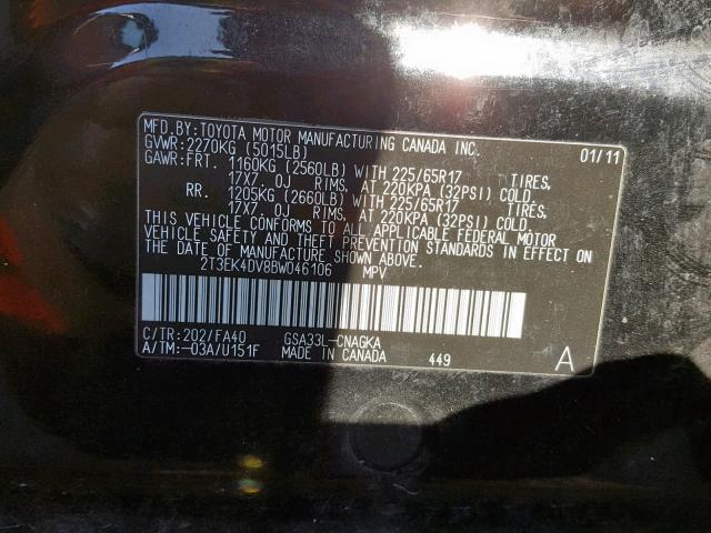 2T3EK4DV8BW046106 - 2011 TOYOTA RAV4 LIMIT BLACK photo 10