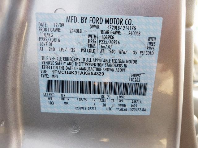 1FMCU4K31AKB54329 - 2010 FORD ESCAPE HYBRID  photo 10