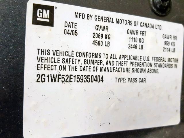 2G1WF52E159350404 - 2005 CHEVROLET IMPALA GRAY photo 10