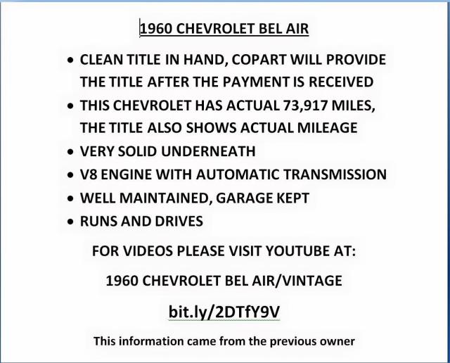 01511T211861 - 1960 CHEVROLET BEL AIR GRAY photo 9