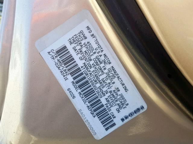 4T1GB11E8SU021629 - 1995 TOYOTA AVALON XLS GOLD photo 10