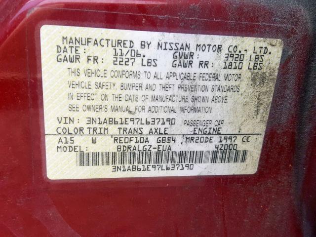 3N1AB61E97L637190 - 2007 NISSAN SENTRA 2.0 RED photo 10