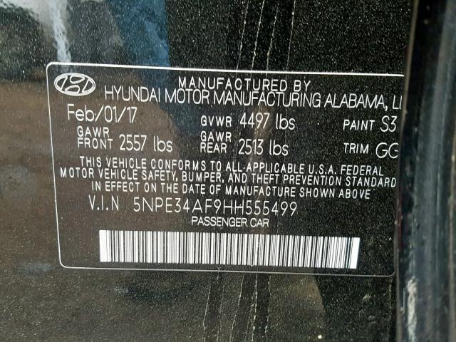 5NPE34AF9HH555499 - 2017 HYUNDAI SONATA SPO BLACK photo 10