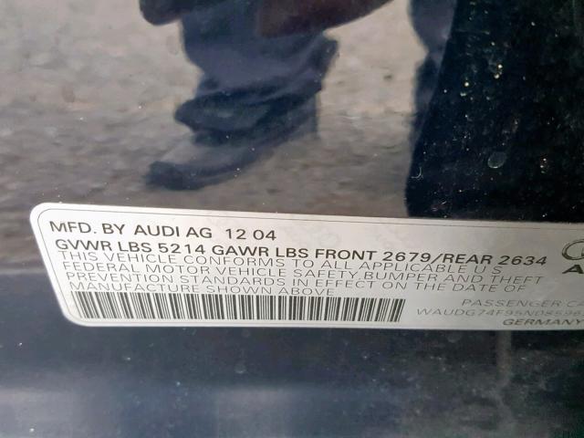 WAUDG74F95N085965 - 2005 AUDI A6 3.2 QUA BLACK photo 10