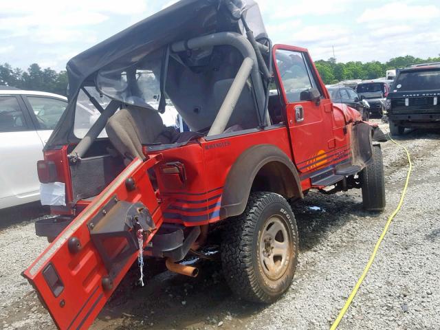 2J4FY39T6KJ145692 - 1989 JEEP WRANGLER / RED photo 4