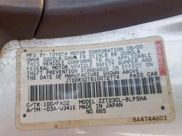 JTDDR32T610072774 - 2001 TOYOTA CELICA GT SILVER photo 10