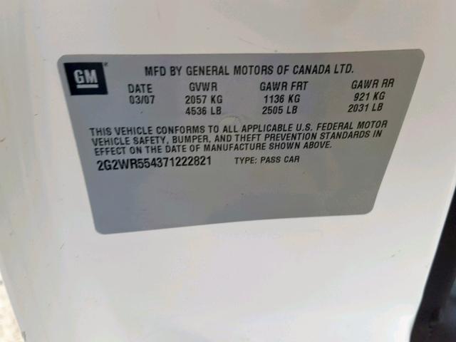 2G2WR554371222821 - 2007 PONTIAC GRAND PRIX WHITE photo 10