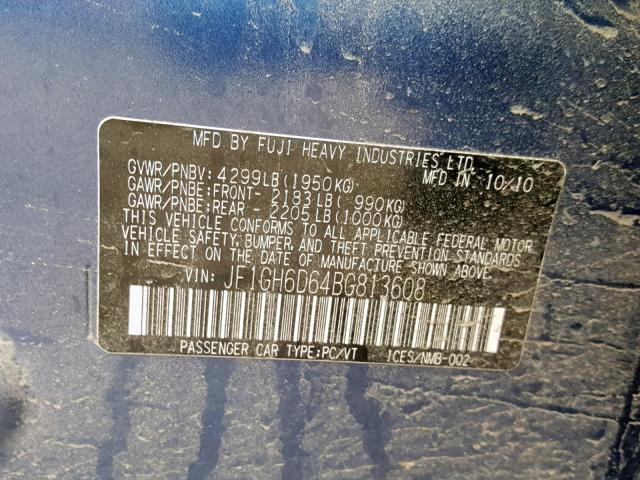 JF1GH6D64BG813608 - 2011 SUBARU IMPREZA OU BLUE photo 10