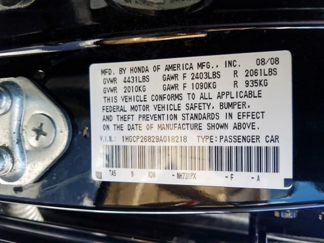 1HGCP26829A018218 - 2009 HONDA ACCORD EXL  photo 10