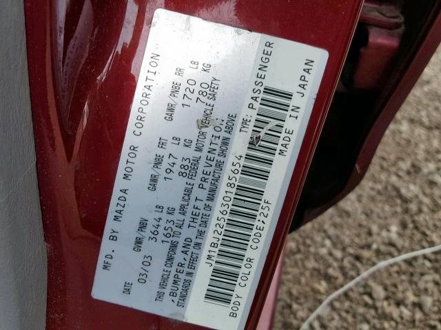 JM1BJ225630185654 - 2003 MAZDA PROTEGE DX MAROON photo 10