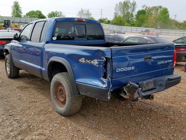 1D7HG38N44S552858 - 2004 DODGE DAKOTA QUA BLUE photo 3