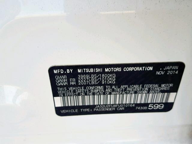 JA32U2FU8FU010164 - 2015 MITSUBISHI LANCER ES WHITE photo 10