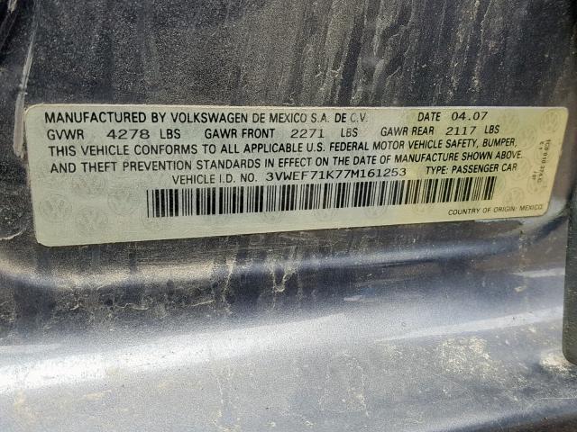 3VWEF71K77M161253 - 2007 VOLKSWAGEN JETTA WOLF GRAY photo 10