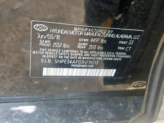 5NPE34AF0JH719213 - 2018 HYUNDAI SONATA SPO BLACK photo 10