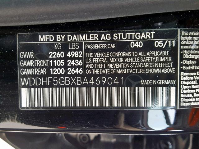 WDDHF5GBXBA469041 - 2011 MERCEDES-BENZ E 350 BLACK photo 10