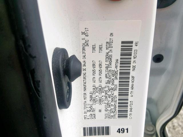 3TMCZ5AN8HM102729 - 2017 TOYOTA TACOMA DOU WHITE photo 10