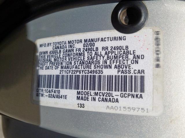 2T1CF22P6YC349635 - 2000 TOYOTA CAMRY SOLARA SE  photo 10