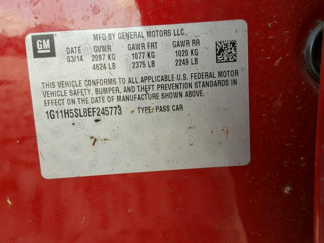 1G11H5SL8EF245773 - 2014 CHEVROLET MALIBU LTZ 勃艮第红 照片 10