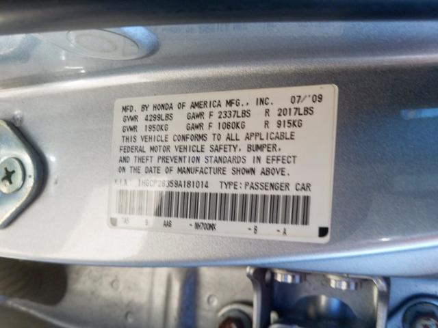 1HGCP26359A181014 - 2009 HONDA ACCORD LX  photo 10