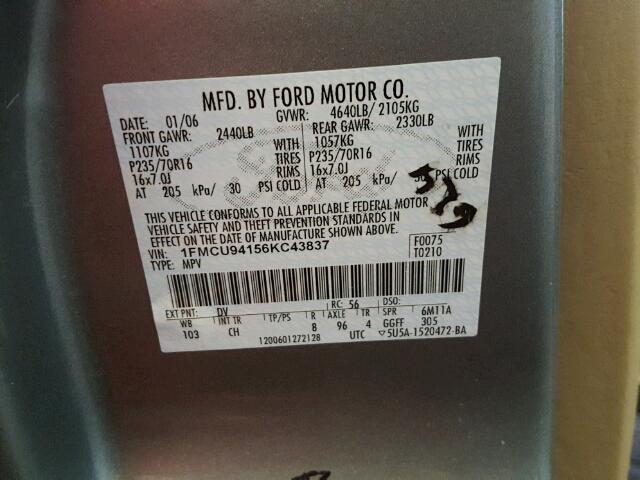 1FMCU94156KC43837 - 2006 FORD ESCAPE LIM GREEN photo 10