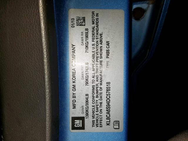 KL8CA6S94DC576518 - 2013 CHEVROLET SPARK LS BLUE photo 10