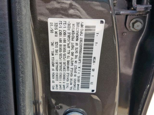 5J8TB1H58AA007367 - 2010 ACURA RDX TECHNO GRAY photo 10