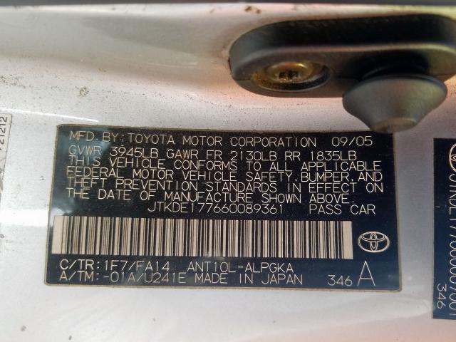 JTKDE177660089361 - 2006 TOYOTA SCION TC  ფოტო 10