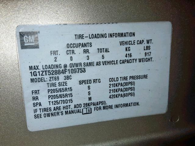 1G1ZT52884F109753 - 2004 CHEVROLET MALIBU LS TAN photo 10