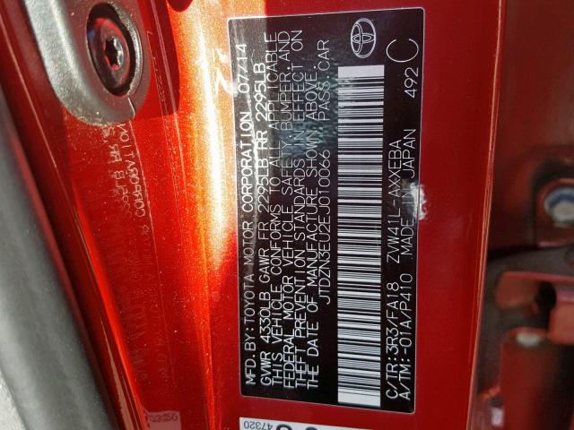 JTDZN3EU2EJ010066 - 2014 TOYOTA PRIUS V RED photo 10