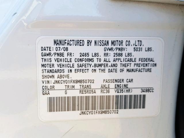 JNKCY01FX9M850702 - 2009 INFINITI M35 BASE WHITE photo 10