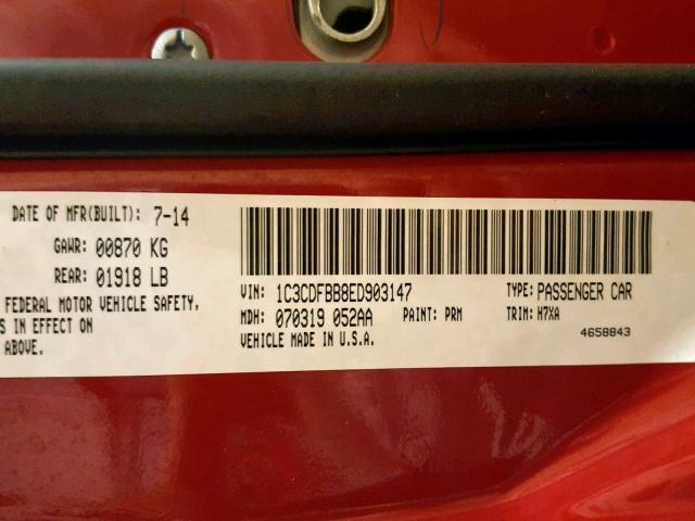 1C3CDFBB8ED903147 - 2014 DODGE DART SXT RED photo 10