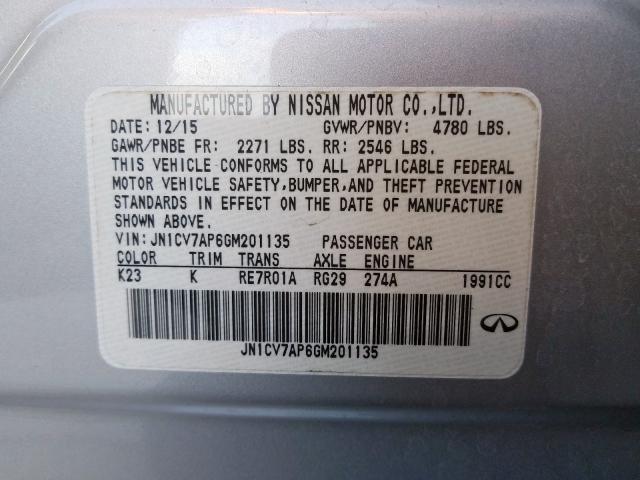 JN1CV7AP6GM201135 - 2016 INFINITI Q50 BASE  photo 10