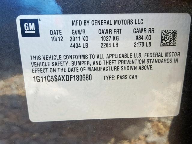 1G11C5SAXDF180680 - 2013 CHEVROLET MALIBU 1LT 石墨色 照片 10