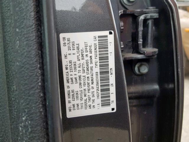 1HGCP26439A031069 - 2009 HONDA ACCORD LXP GRAY photo 10