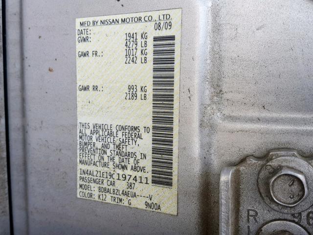 1N4AL21E19C197411 - 2009 NISSAN ALTIMA 2.5 SILVER photo 10