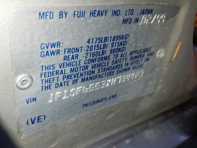 JF1SF6553XH734423 - 1999 SUBARU FORESTER S SILVER photo 10