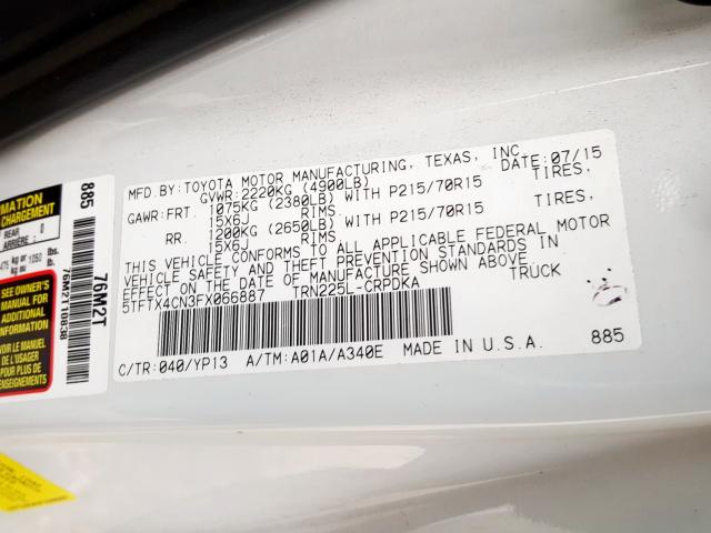 5TFTX4CN3FX066887 - 2015 TOYOTA TACOMA ACCESS CAB  ფოტო 10