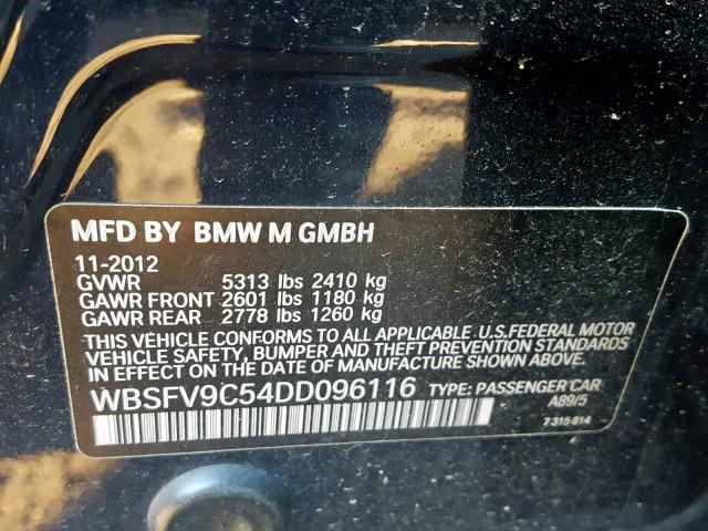 WBSFV9C54DD096116 - 2013 BMW M5 BLACK photo 10