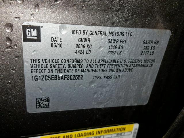 1G1ZC5EB6AF302552 - 2010 CHEVROLET MALIBU 1LT 石墨色 照片 10