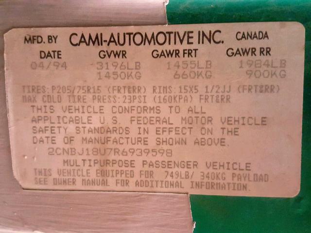 2CNBJ18U7R6939598 - 1994 GEO TRACKER GREEN photo 10