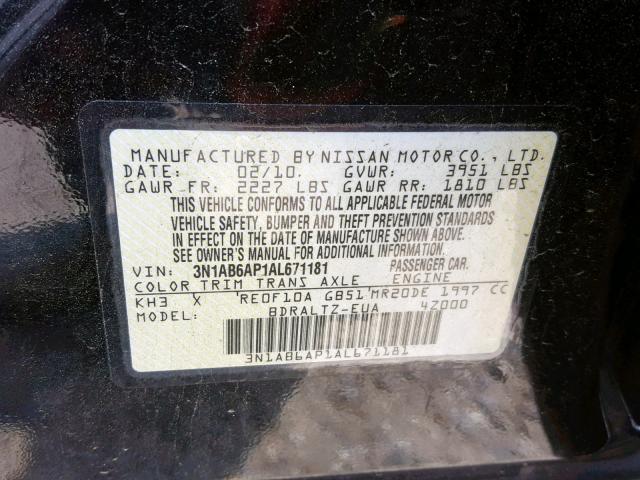 3N1AB6AP1AL671181 - 2010 NISSAN SENTRA 2.0 BLACK photo 10