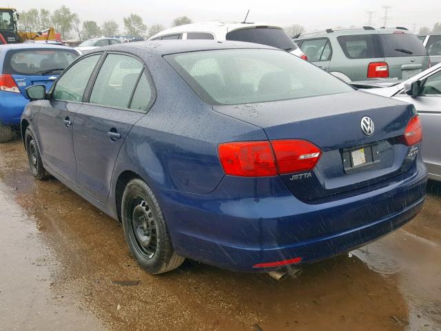 3VW1K7AJ6EM371924 - 2014 VOLKSWAGEN JETTA BASE BLUE photo 3