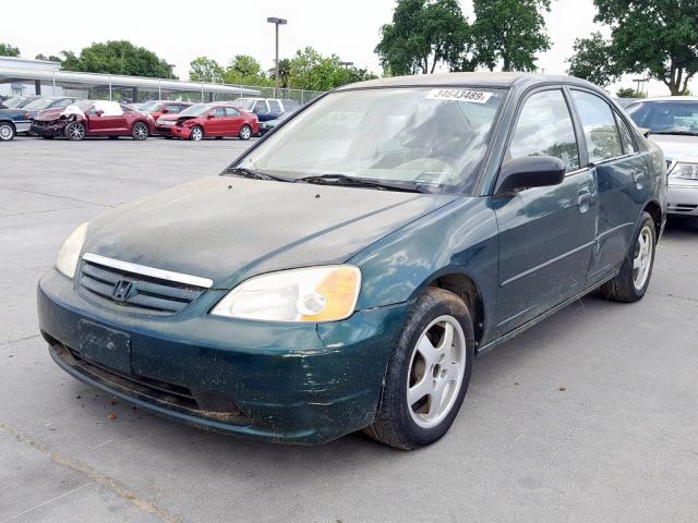 1HGES15351L032209 - 2001 HONDA CIVIC DX GREEN photo 2