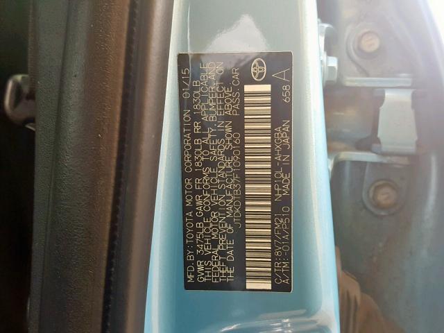 JTDKDTB37F1090160 - 2015 TOYOTA PRIUS C BLUE photo 10