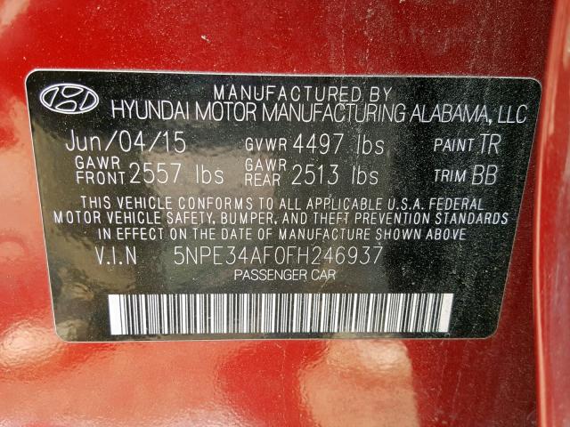 5NPE34AF0FH246937 - 2015 HYUNDAI SONATA SPO RED photo 10