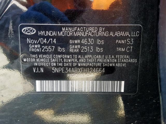 5NPE34ABXFH124664 - 2015 HYUNDAI SONATA SPO BLACK photo 10